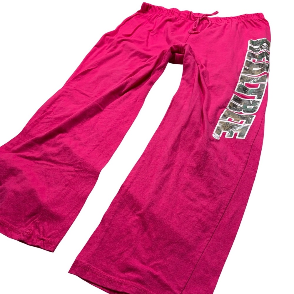 Y2K Trashy Grunge Hot Pink Camo Logo Lounge Pajama Pants XL Wide Leg Drawstring